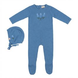 אוברול סריג פרח רקמה לבנדר תכלת